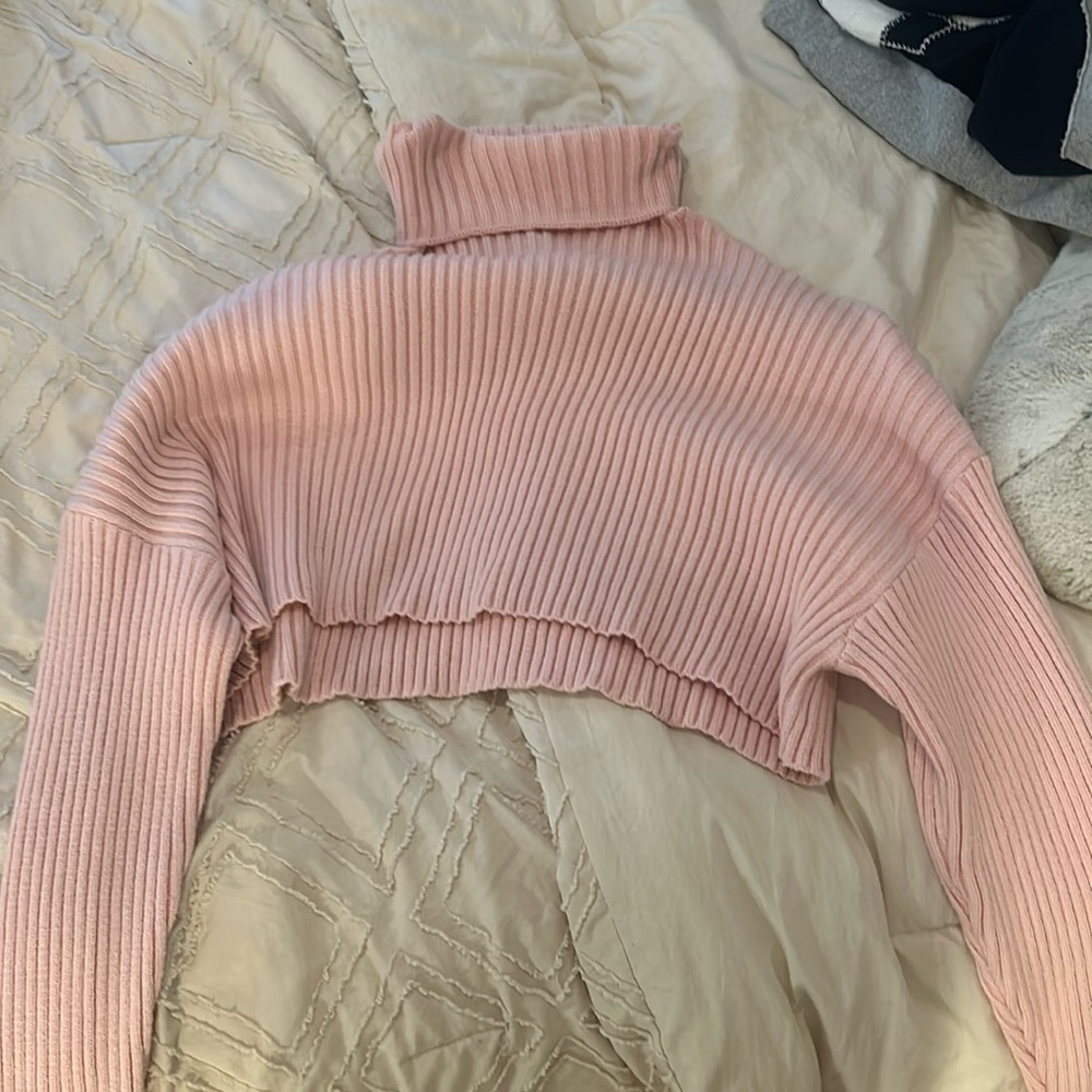 Pink cropped turtle neck sweater